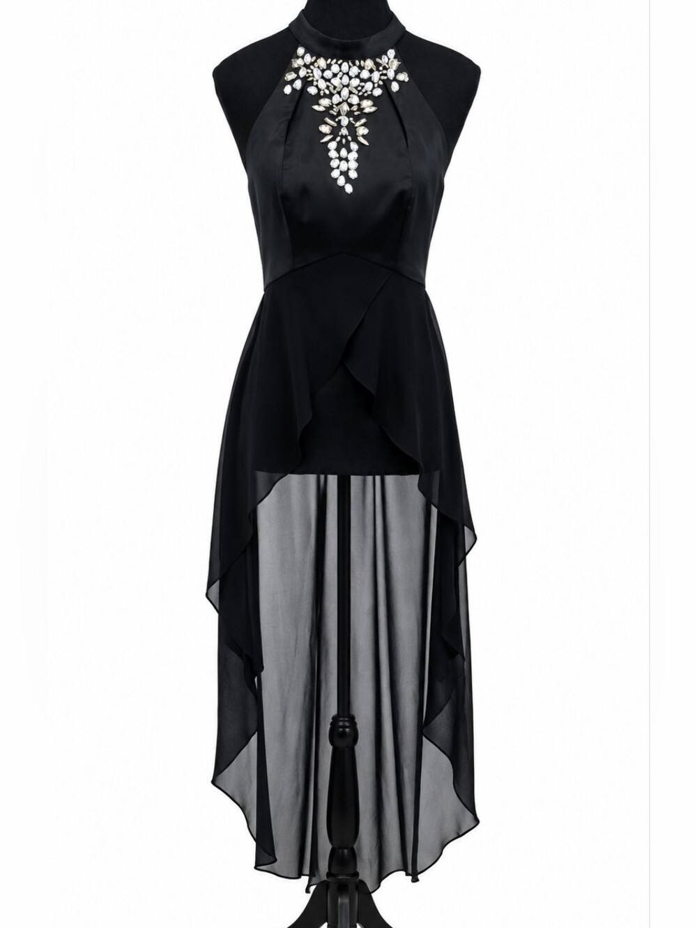 bebe High-Low Halter Dress Top with Crystal Embellished Neckline